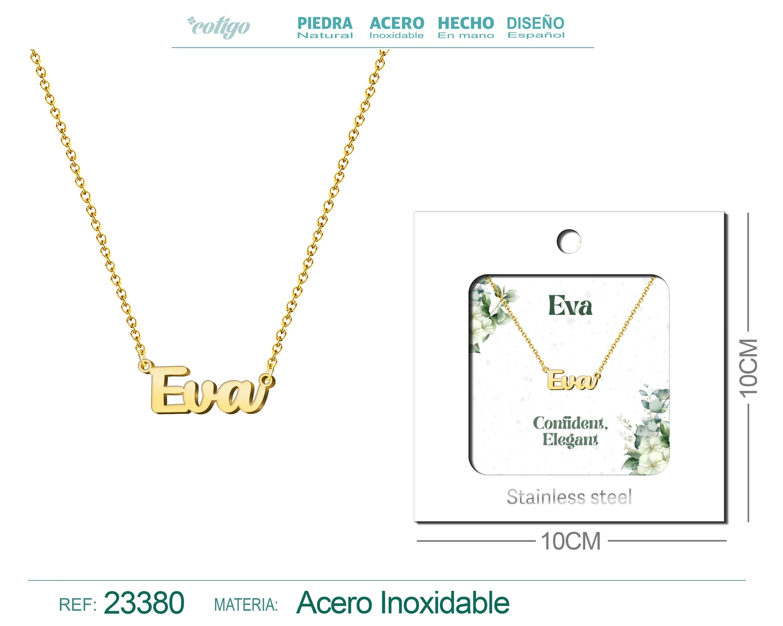 COLLAR NOMBRE INGLES EVA ACERO CON SOBRE