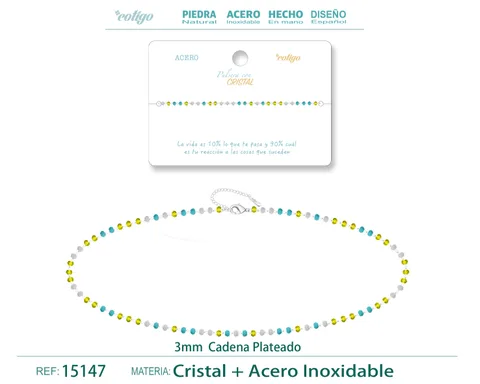 PULSERA ACERO COLOR PLATEADO CON BOLA CRISTA