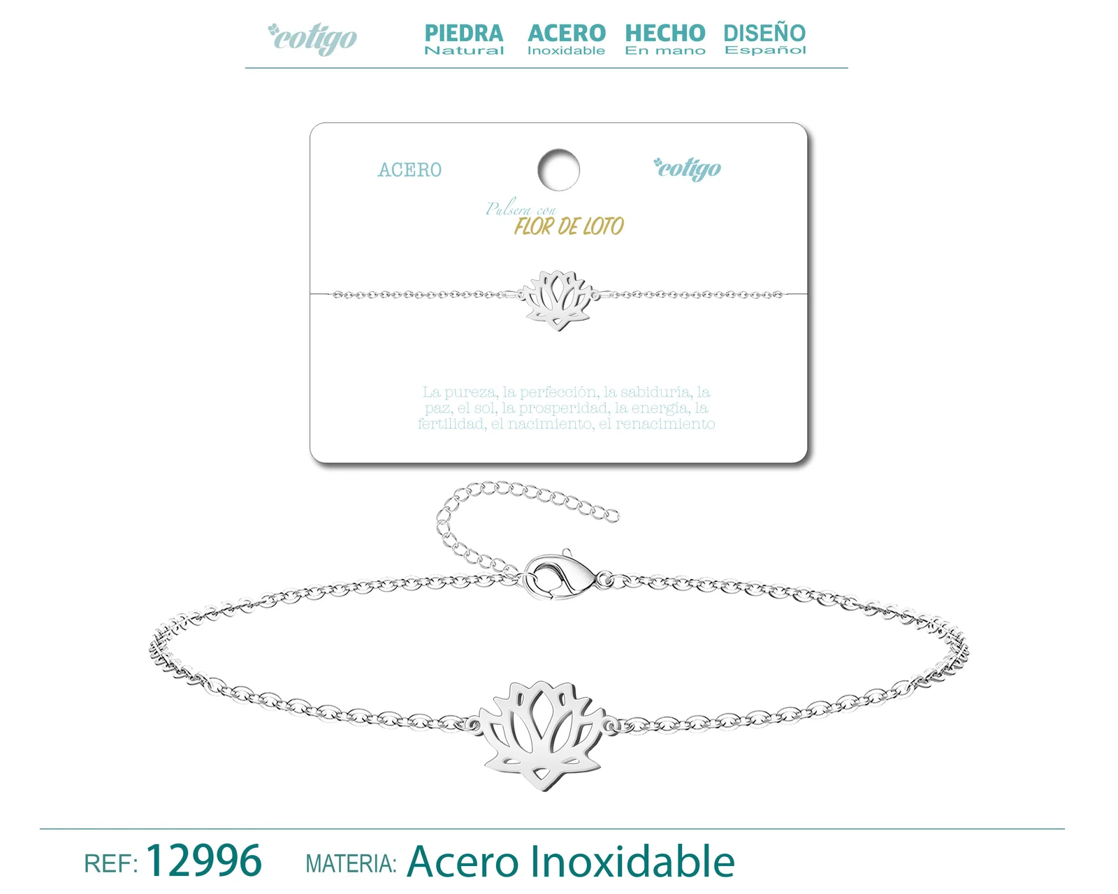 PULSERA FLOR DE LOTO  ACERO PLATEADO