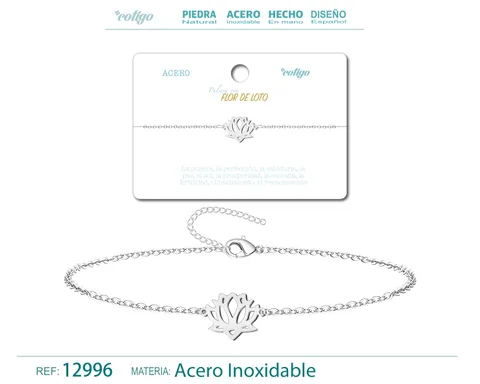 PULSERA FLOR DE LOTO  ACERO PLATEADO