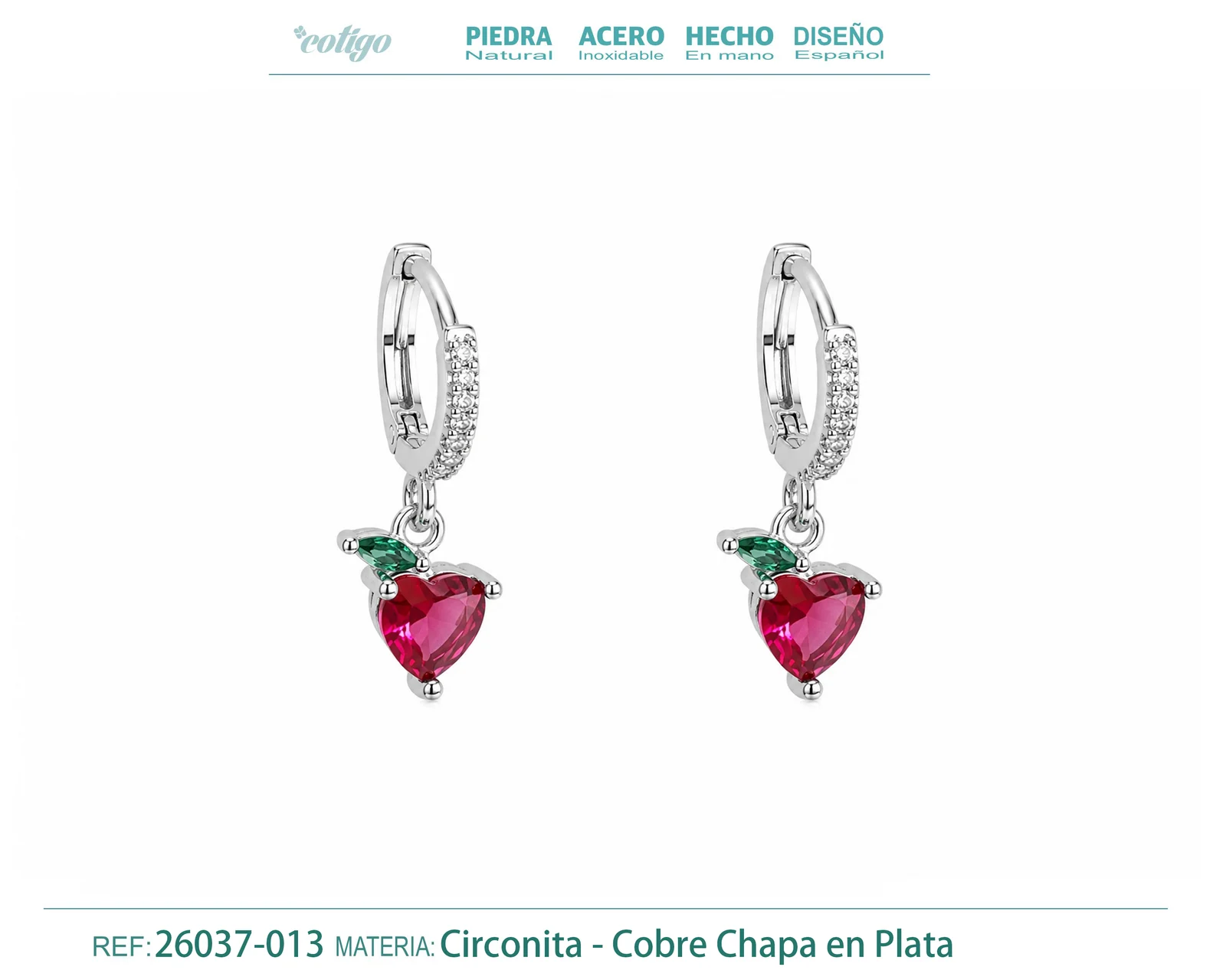 Brinco de argola com pendente de zircónia cúbica prateada