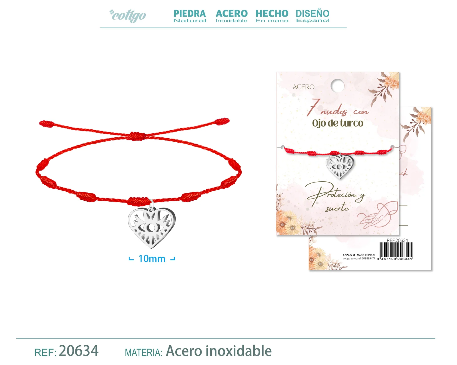 PULSERA 7 NUDOS CON OJO TURCO COLOR PLATEADO