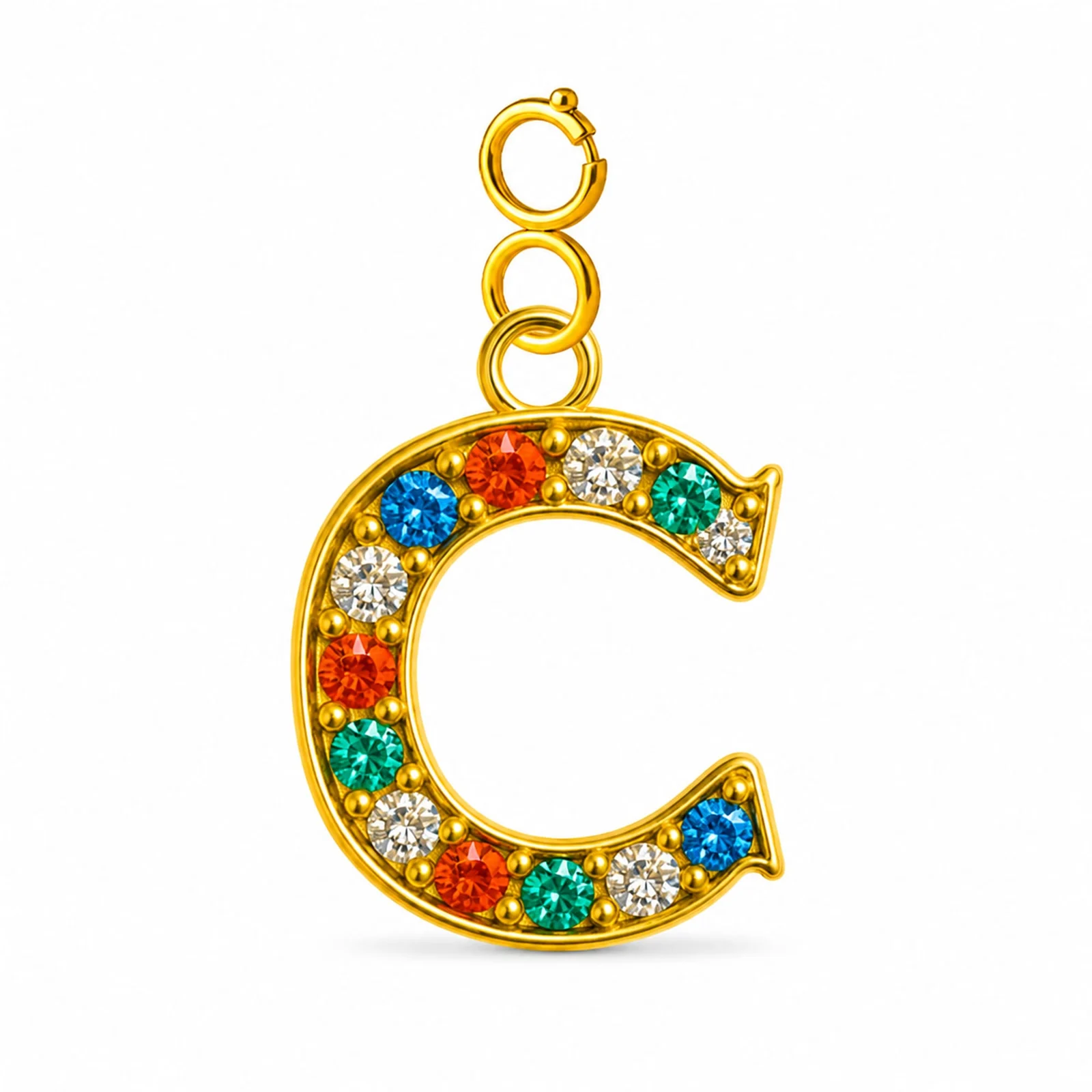 CHARM DE LETRA C ACERO COLOR DORADO CON CIRCONITA-CON CIERRE