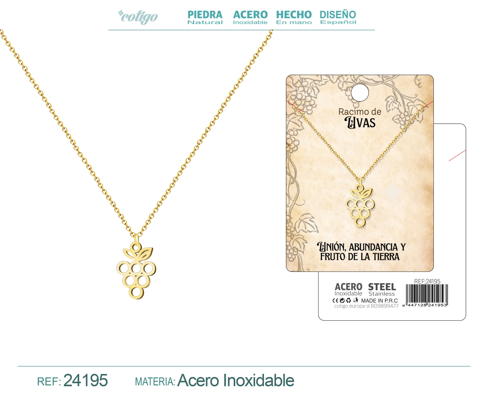 COLLAR UVA ACERO DORADO