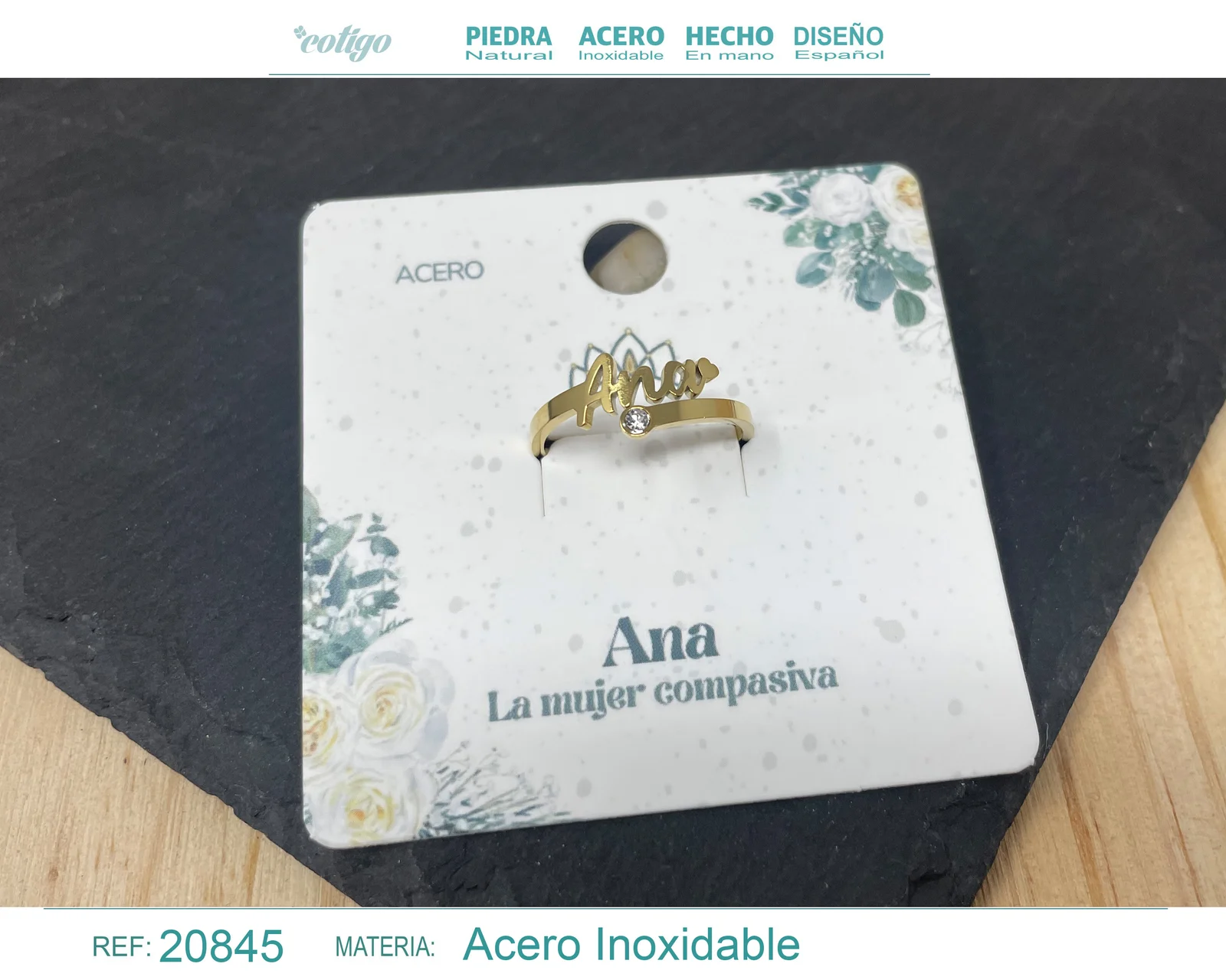 ANILLO NOMBRE ANA ACERO COLOR DORADO
