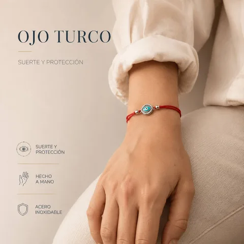 Pulsera Hilo encerado Rojo CON OJO TURCO Plateado