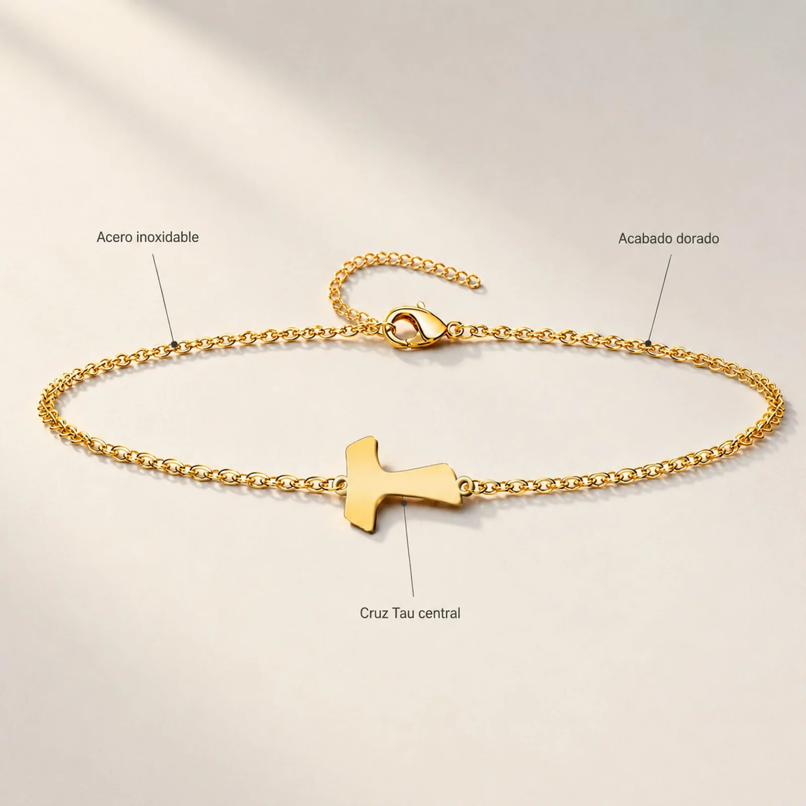 PULSERA CRUZ TAUACERO DORADO