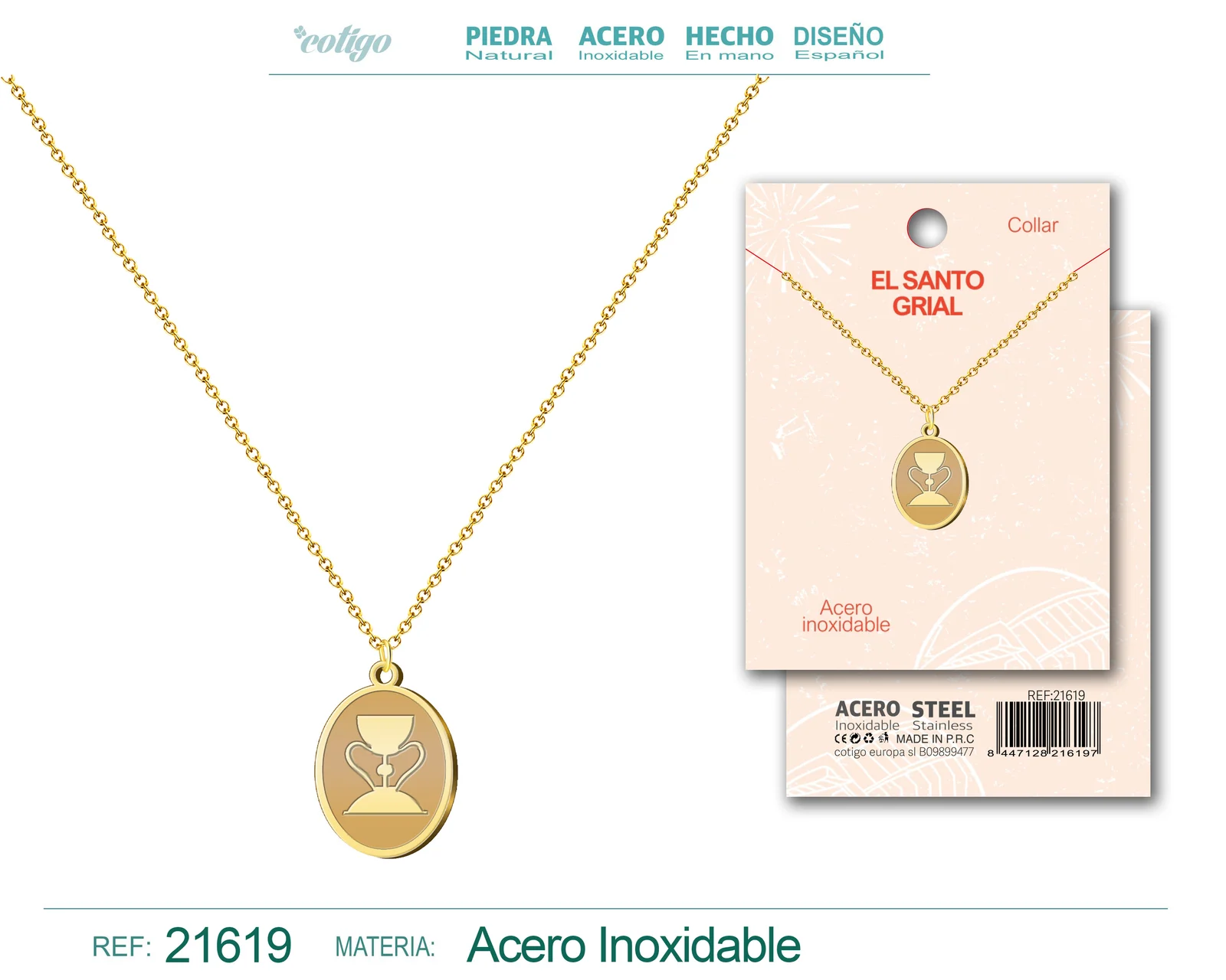 COLGANTE EL SANTO GRIAL ACERO DORADO