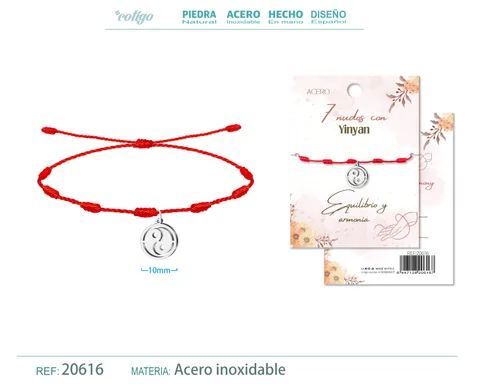 PULSERA 7 NUDOS CON YINYAN COLOR PLATEADO