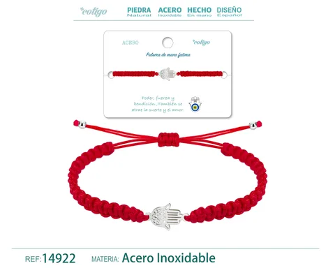 PULSERA HILO TRENZADOROJO-MANO FATIMA PLATEADO
