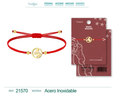 PULSERA HILO ENCERADO CON MAPA DE MADRID ACERO DORADO