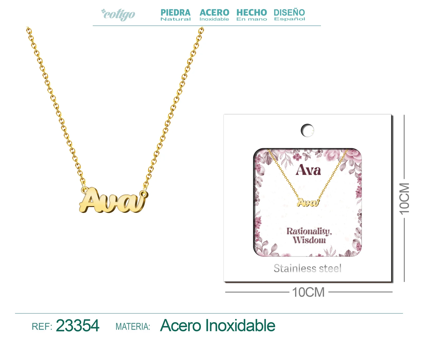 COLLAR NOMBRE INGLES AVA ACERO CON SOBRE