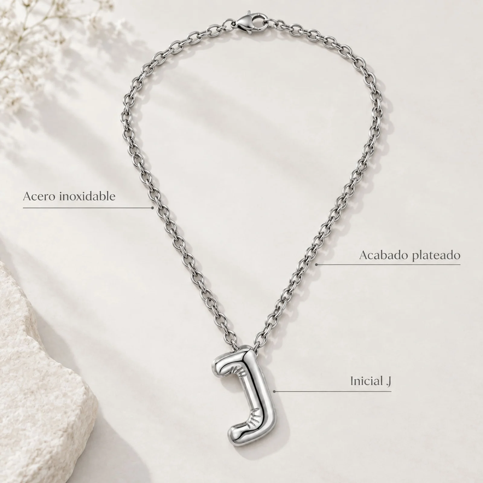 COLLAR INICIAL LETRA J ACERO CON SOBRE