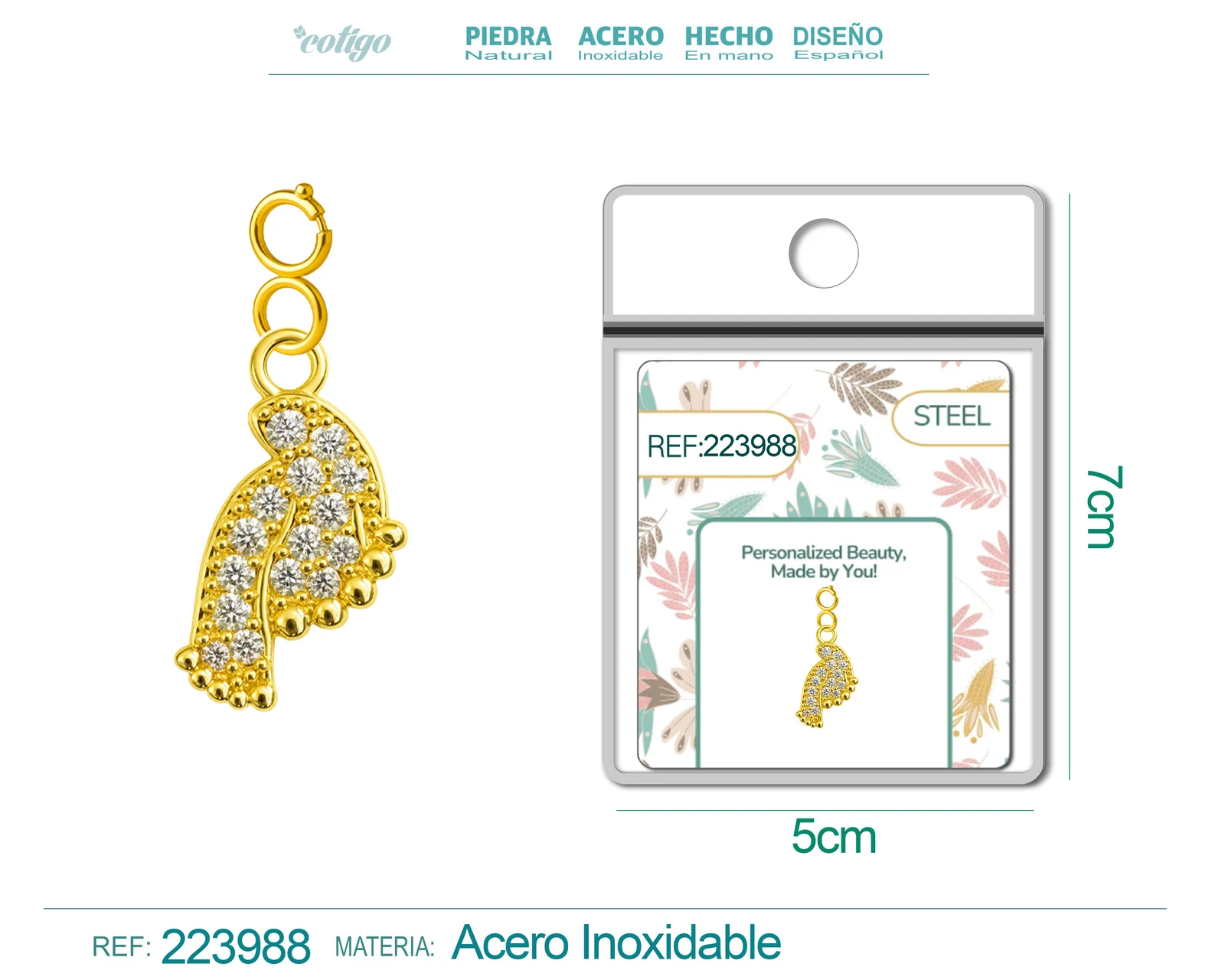 CHARM DE COBRE CHAPADO A ORO 14K CON CIRCONITA-CON CIERRE