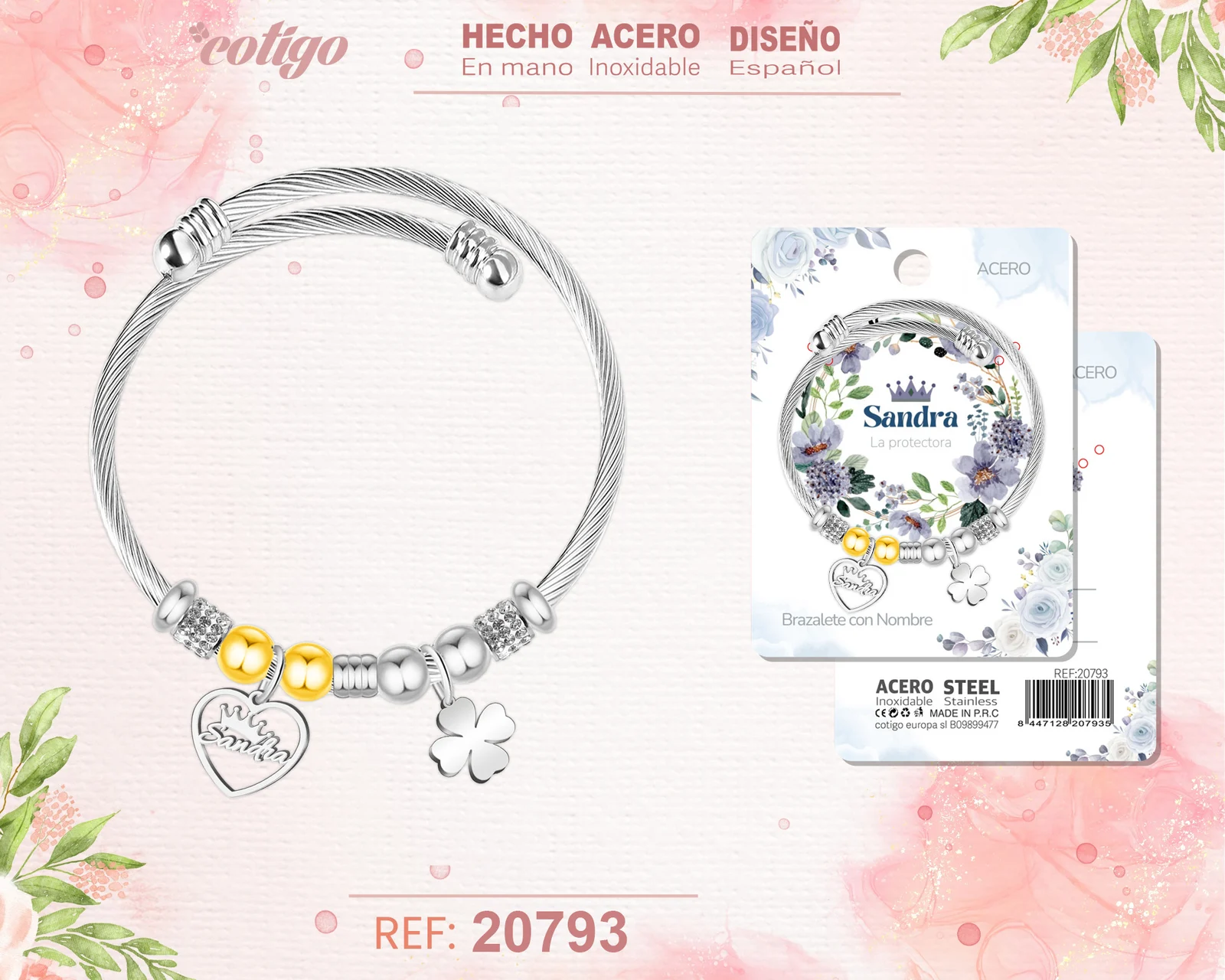 BRAZALERTE ACERO CON NOMBRE:SANDRA