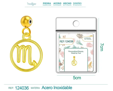 CHARM DE ZODÍACO ESCORPIÃO ACERO COLOR DORADO-CON BOLA DE GOMA