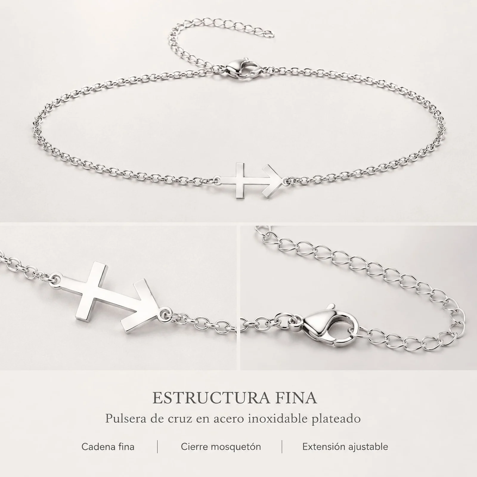 PULSERA CRUZ CONTRA EL MAL  ACERO PLATEADO