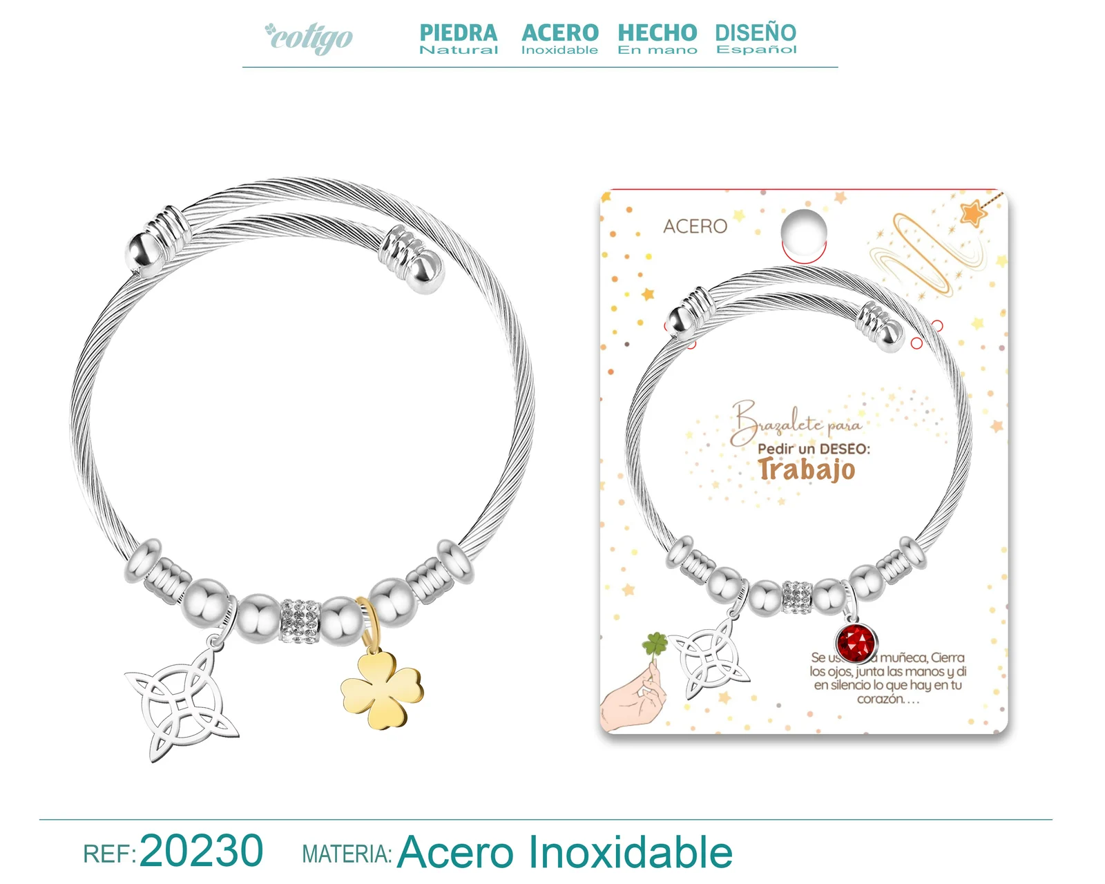BRAZALETE CON NUDO BRUJA ACERO PARA DESEO: TRABAJO