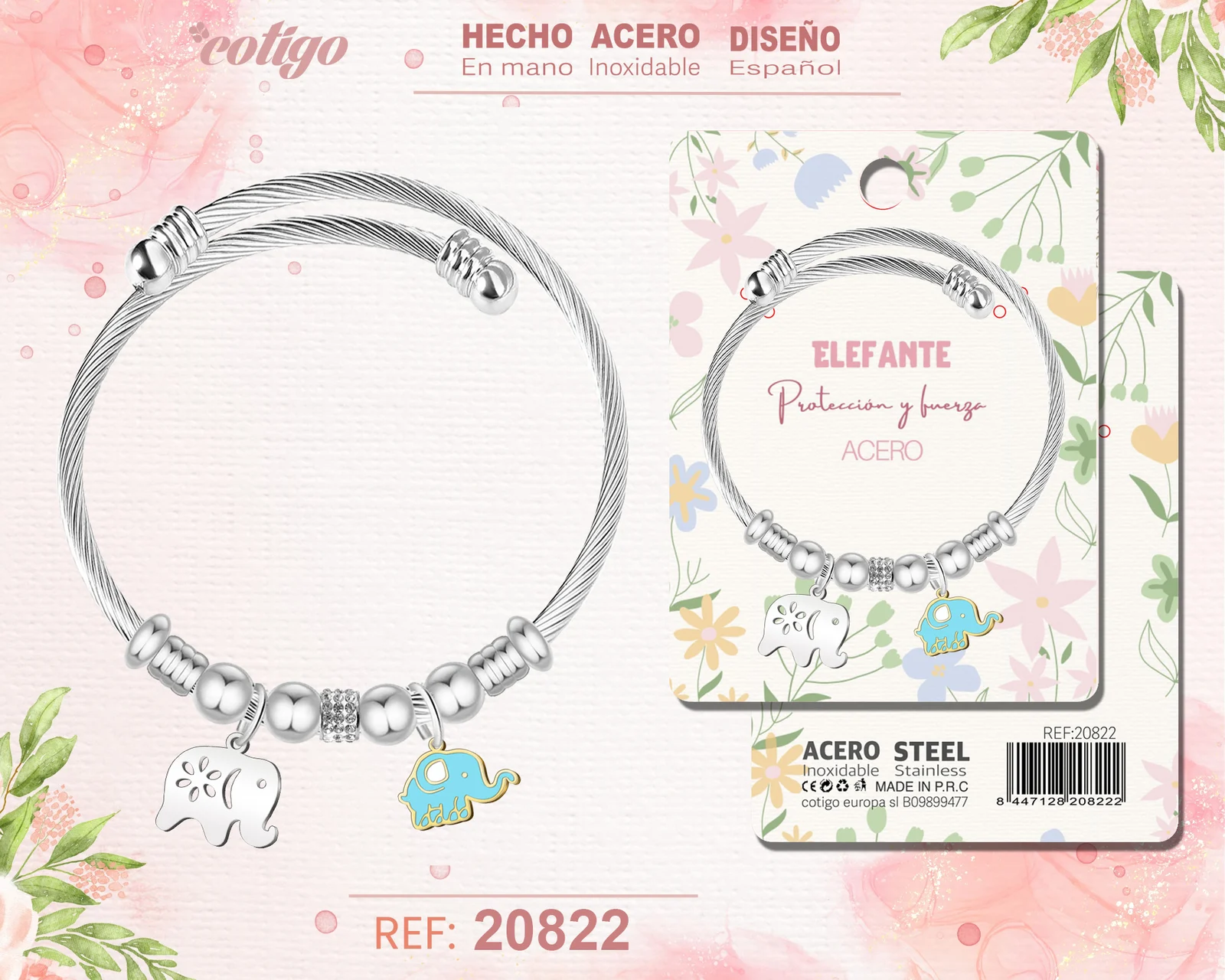 BRAZALETE ACERO CON: ELEFANTE