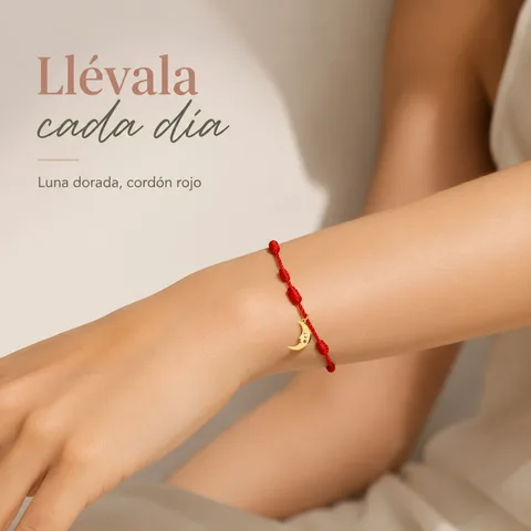 PULSERA 7 NUDOS CON LUNA COLOR DORADO