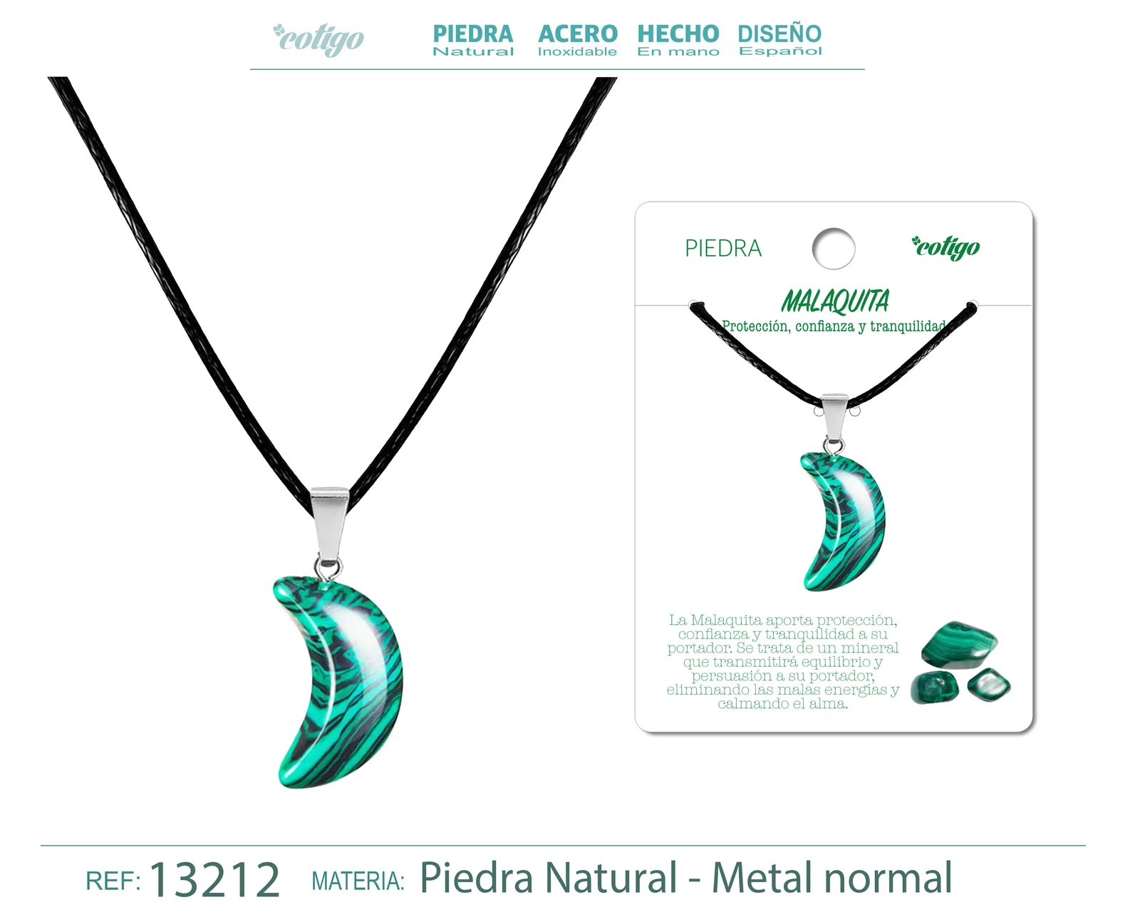 COLGANTE LUNA DE PIEDRA MALAQUITA