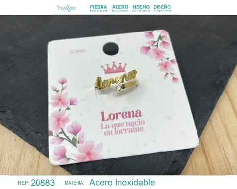 ANILLO NOMBRE LORENA ACERO COLOR DORADO