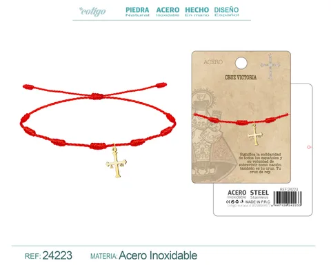 PULSERA 7 NUDOS CON CRUZ DE LA VICTORIA ACERO COLOR DORADO