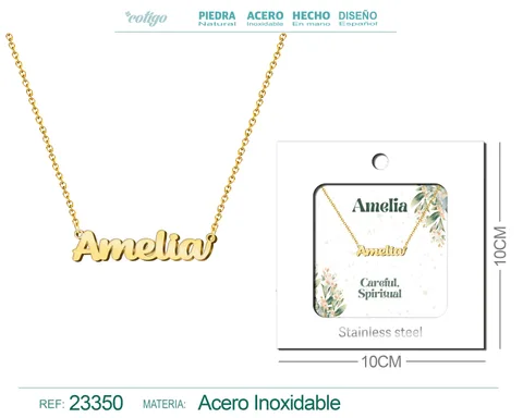 COLLAR NOMBRE INGLES AMELIA ACERO CON SOBRE