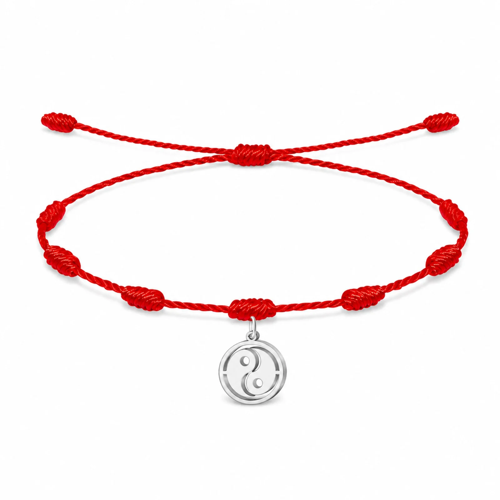 PULSERA 7 NUDOS CON YINYANG COLOR PLATEADO