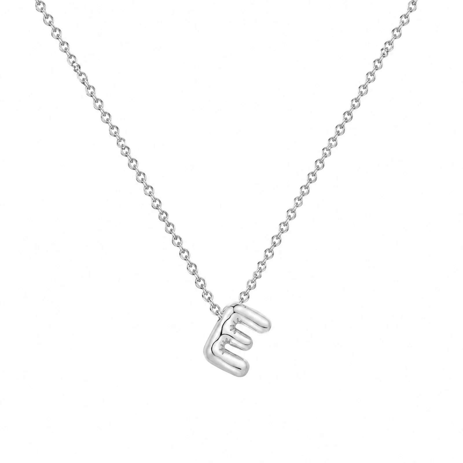 COLLAR INICIAL LETRA E ACERO CON SOBRE