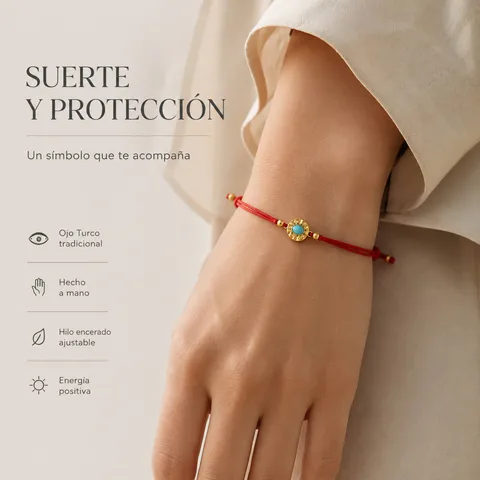 Pulsera Hilo encerado Rojo CON OJO TURCO Dorado