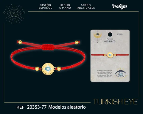 Pulsera Hilo encerado Rojo CON OJO TURCO Dorado