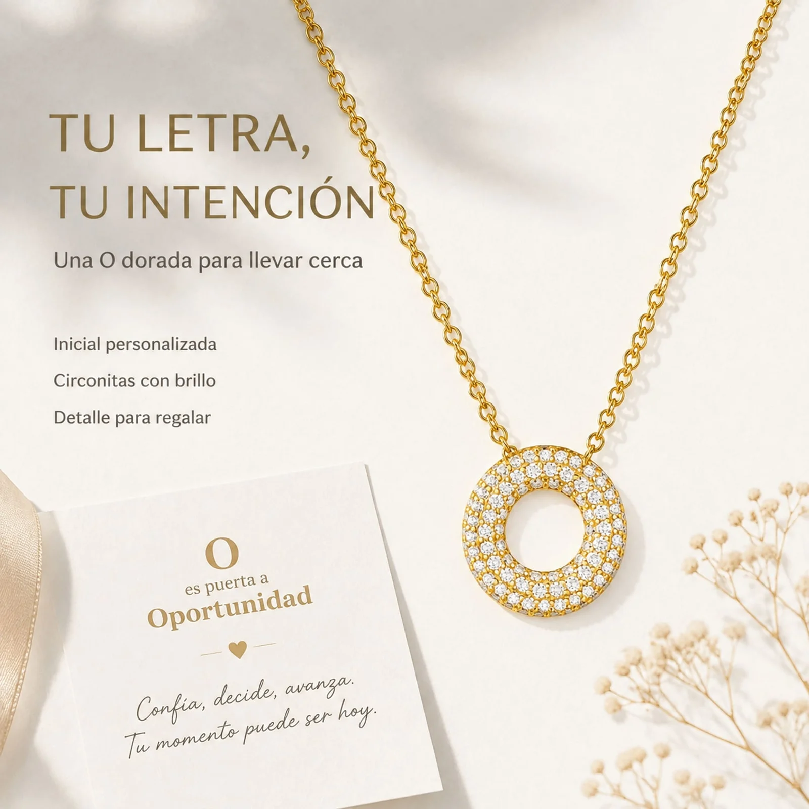 COLLAR LETRA O CON CIRCONITA  ACERO COLOR DORADO