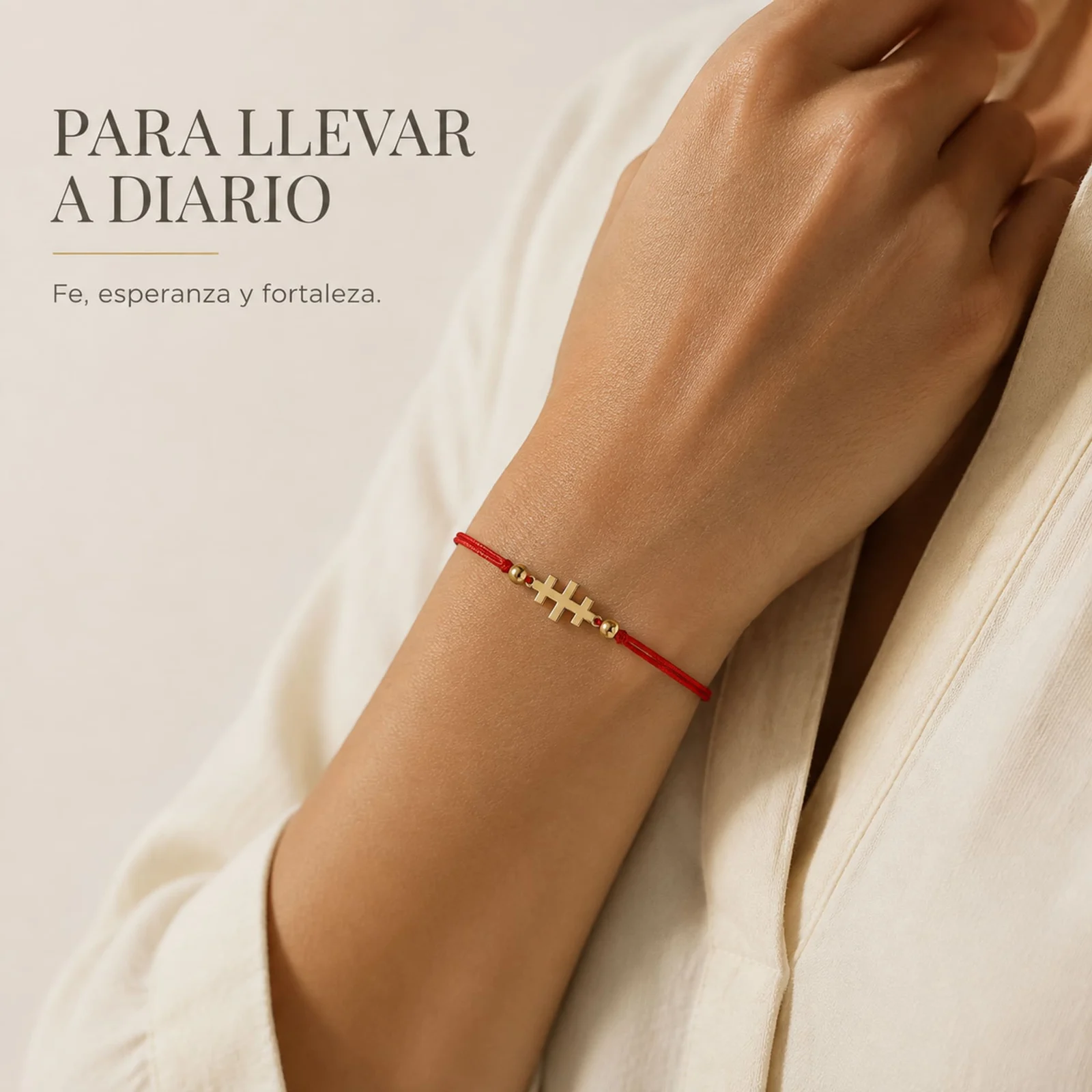 PULSERA CRUZ CATACUMBAS DORADO DE HILO EN.ROJO