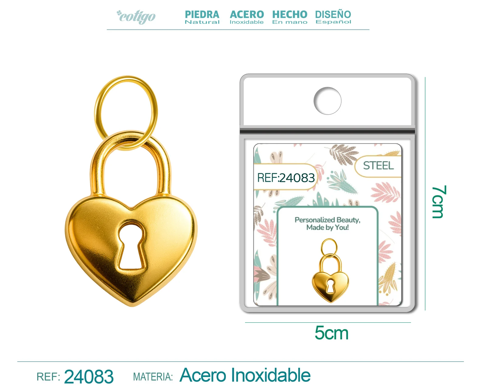 CHARM ACERO DORADO CHAPADO ORO 14 K