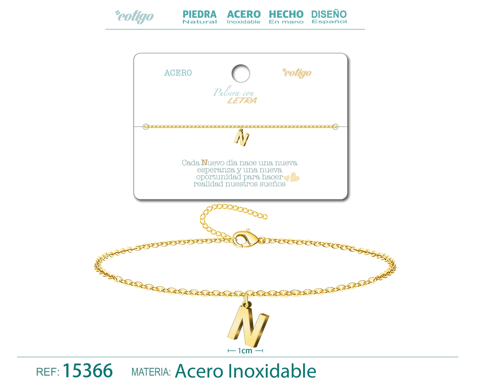 PULSERA LETRA N COLOR DORADO