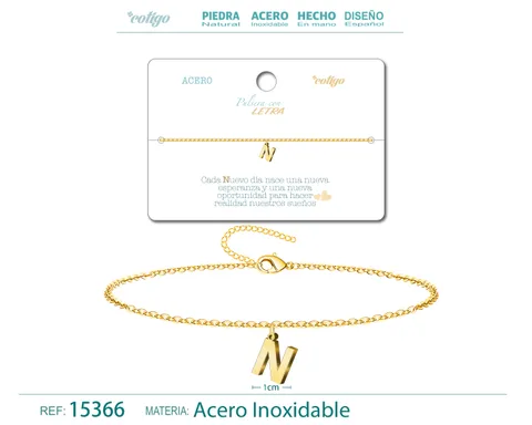 PULSERA LETRA N COLOR DORADO