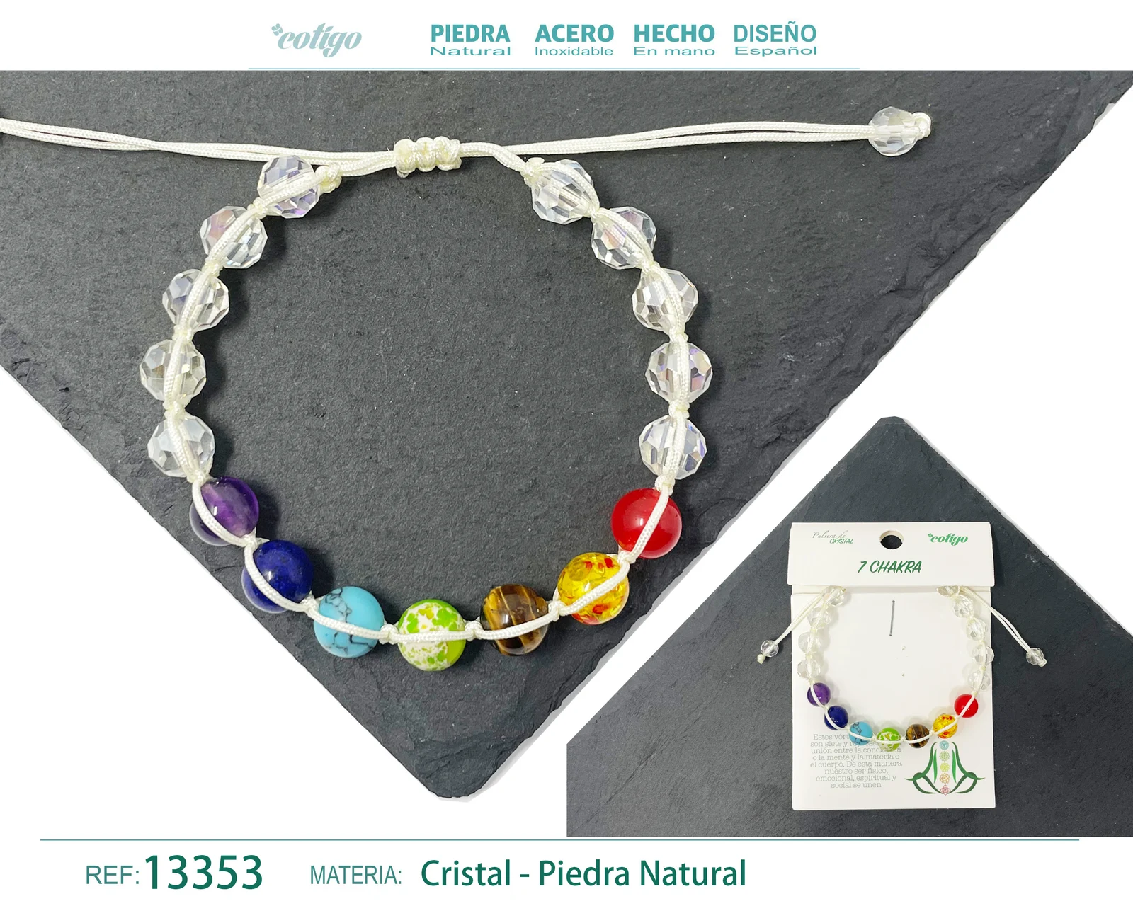 PULSERA 7 CHAKRAS CON CRISTAL DE HILO TRENZADO