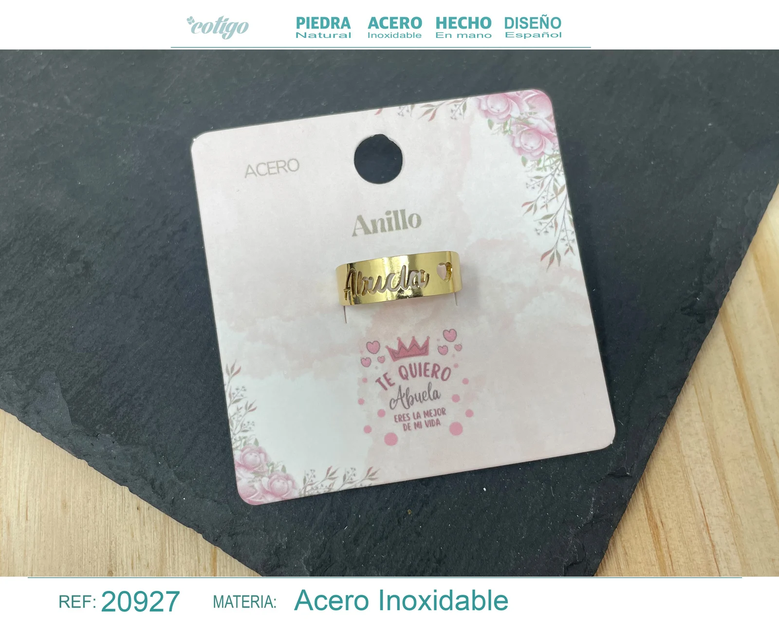ANILLO PARA ABUELA ACERO COLOR DORADO