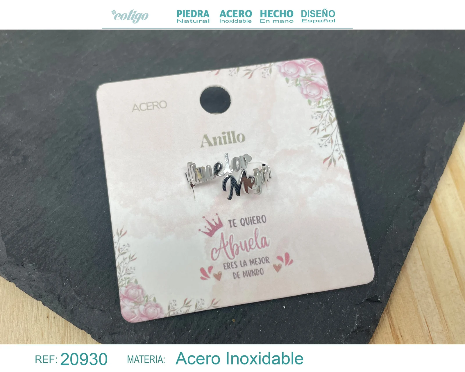 ANILLO PARA ABUELA ACERO COLOR PLATEADO