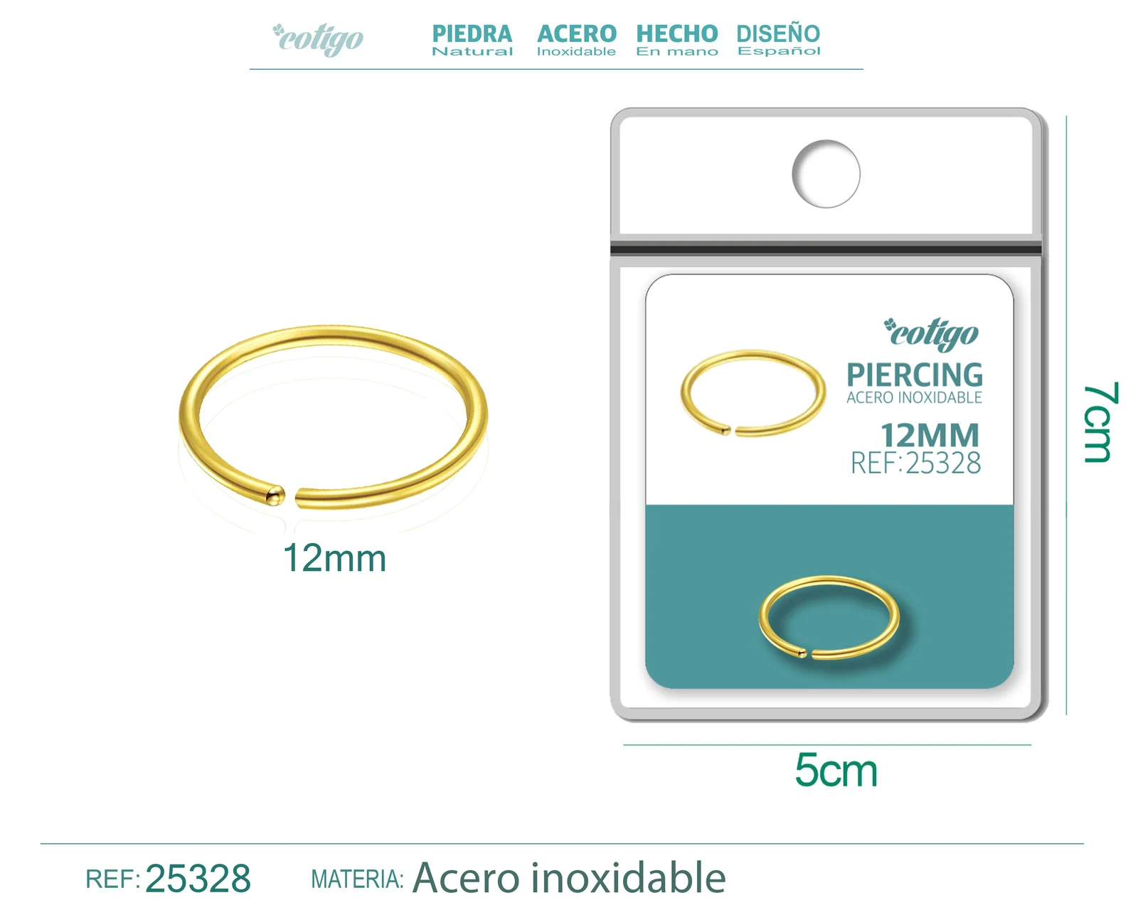 PIRERCING ACERO ANTIALERGICO COLOR DORADO
