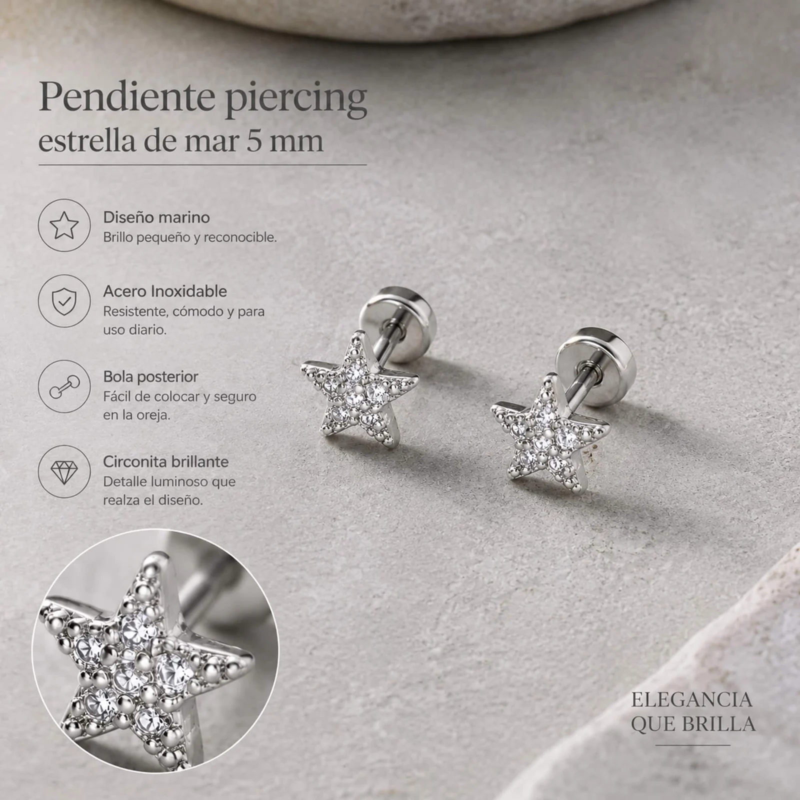 Pendiente-Piercing Bañado Oro 18K y con Circonita