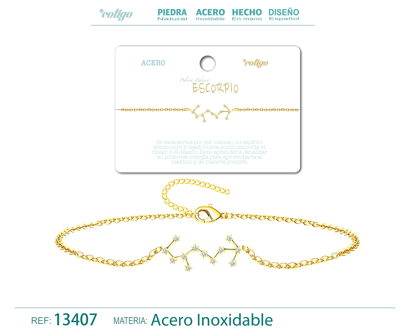 PULSERA MAPA ESTELAR DEL ZODIACO ESCORPIO DORADO CON STRAS