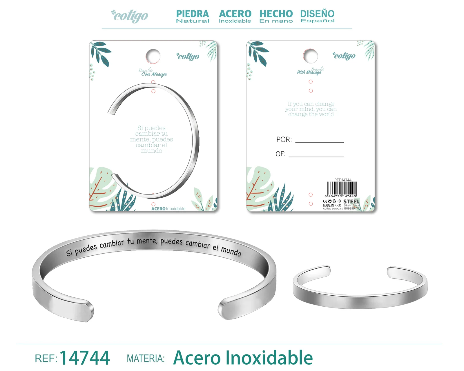 BRAZALETE ACERO CON MENSAJE ESPAÑOL