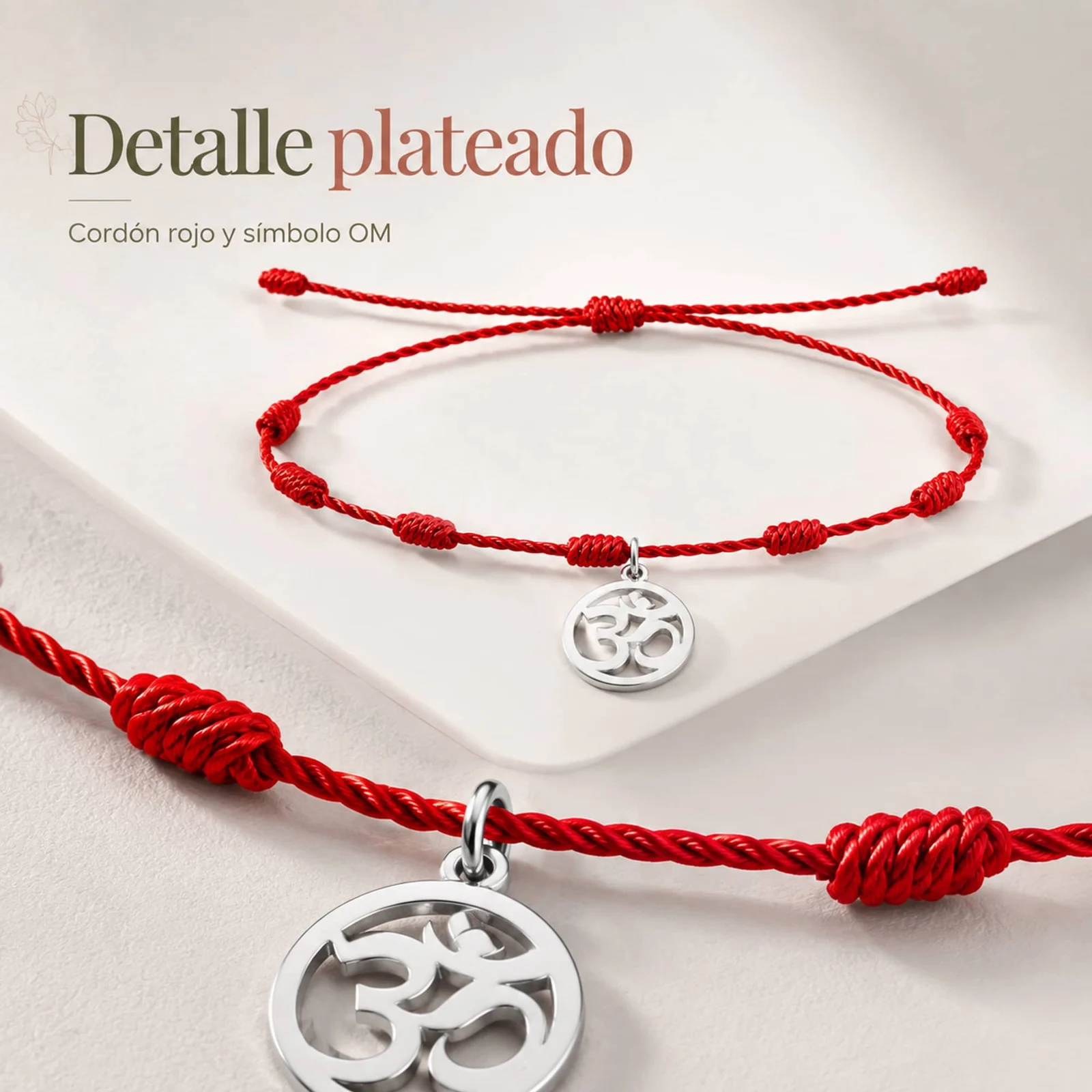 PULSERA 7 NUDOS CON SÍMBOLO OM COLOR PLATEADO