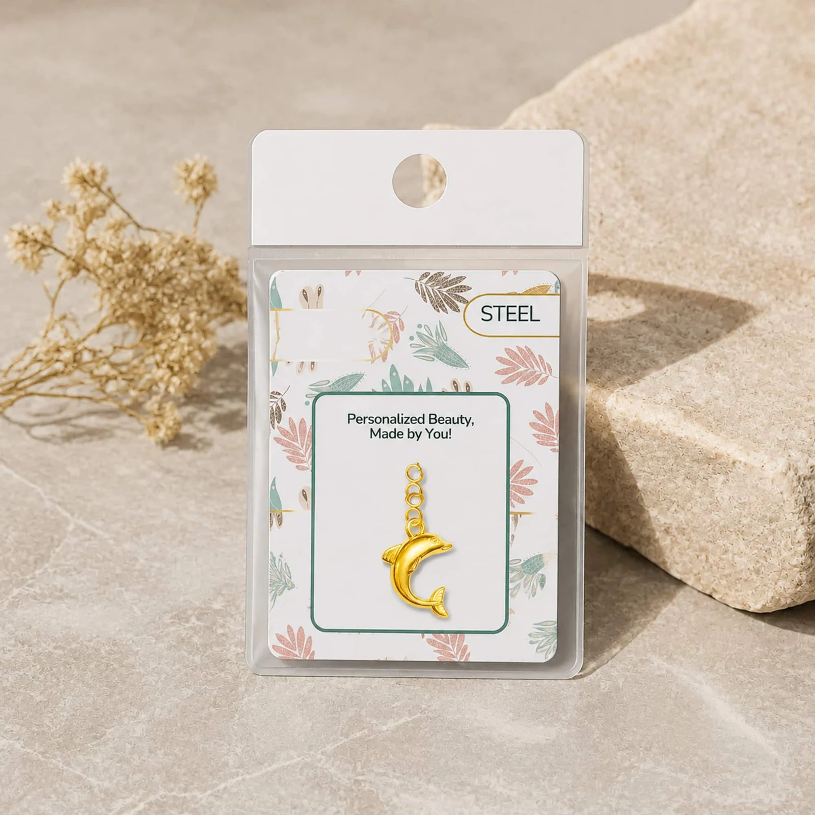 CHARM ACERO DORADO CHAPADO ORO 14 K-CON CIERRE
