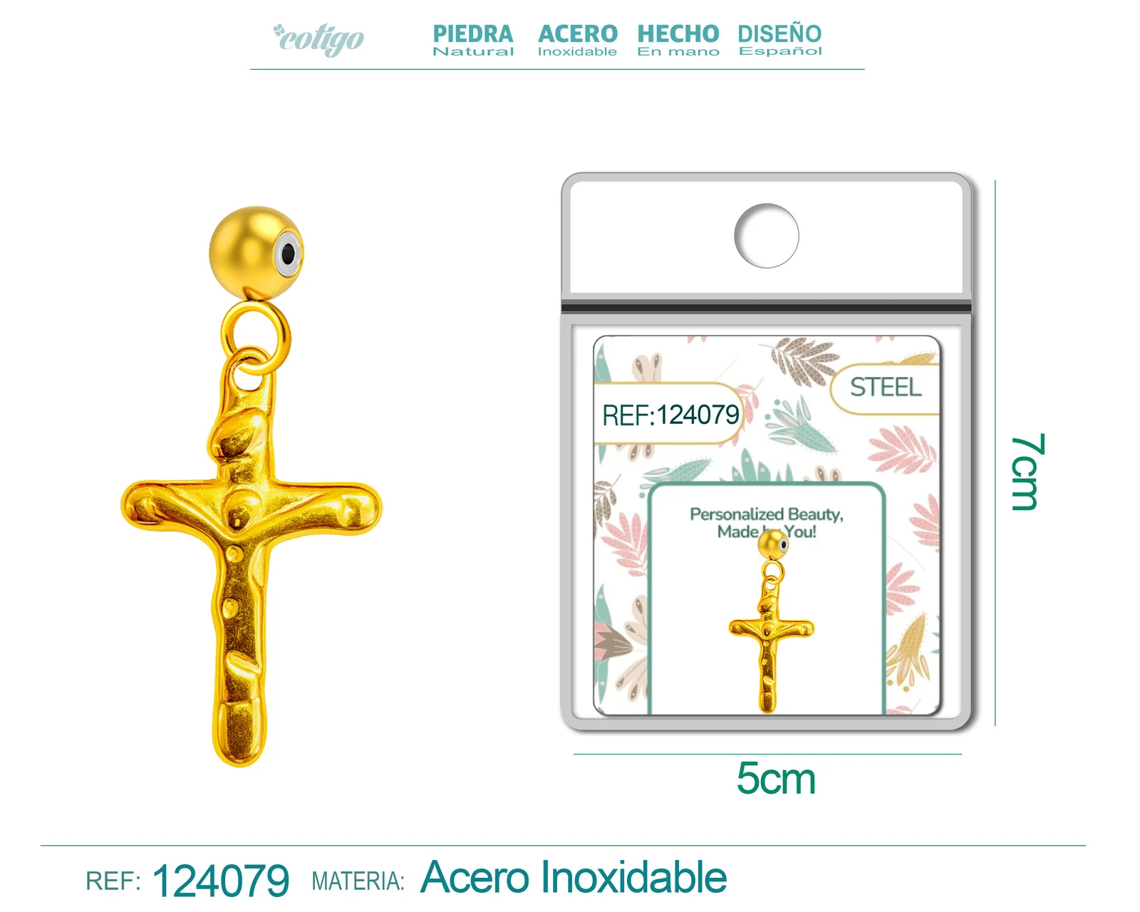 CHARM ACERO DORADO CHAPADO ORO 14 K-CON BOLA DE GOMA