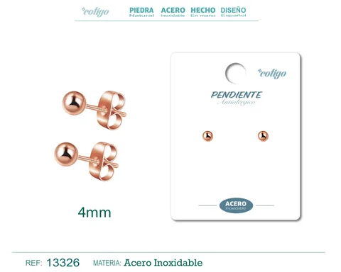 PENDIENTE BOLA 4MM ACERO ROSA