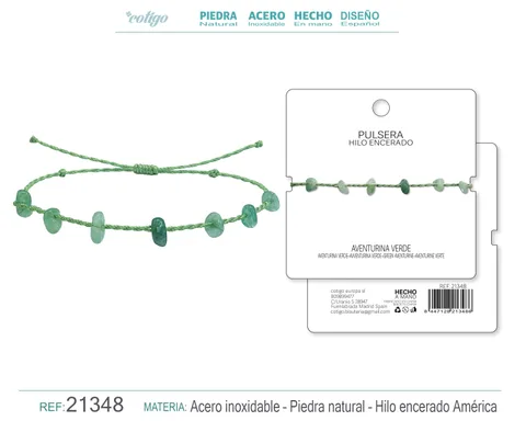 PULSERA HILO ENCERADO CON AVENTURINA VERDE