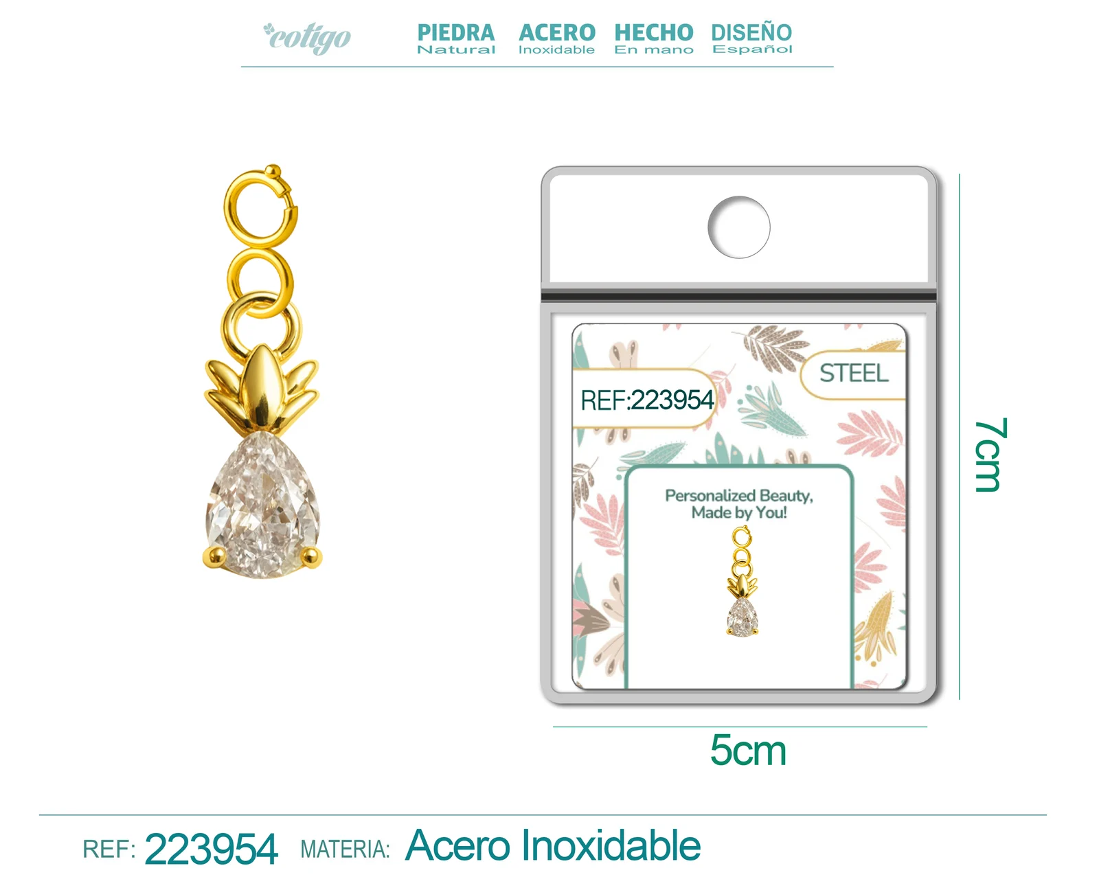 CHARM DE COBRE CHAPADO A ORO 14K CON CIRCONITA-CON CIERRE